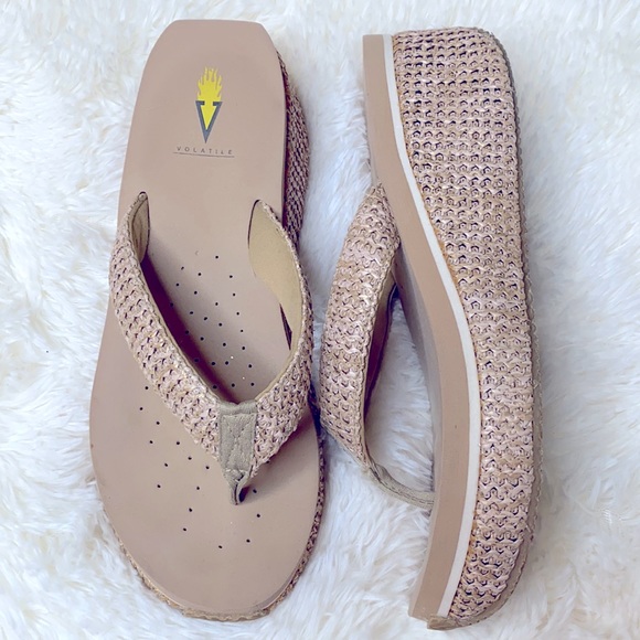 Volatile Beige Straw Wedged Flip Flop Size 10